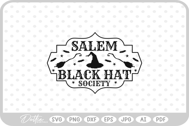 Salem Black Hat Society Witch Halloween Broom SVG PNG DXF