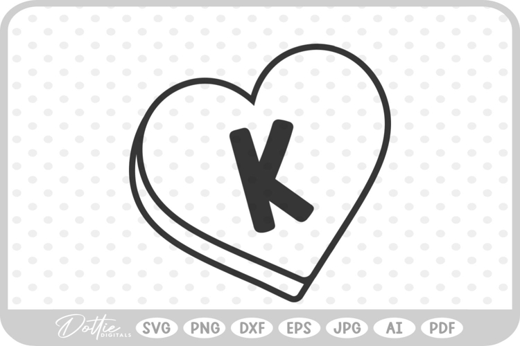 K Candy Heart Shape Letter SVG PNG DXF