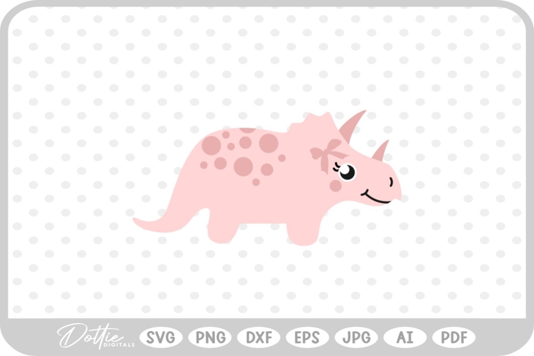 Cute Girly Dinosaur Pretty SVG PNG DXF example image 1