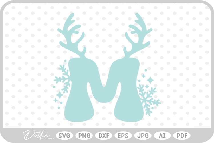 M Festive Christmas Alphabet Letter Antler Santa SVG PNG DXF