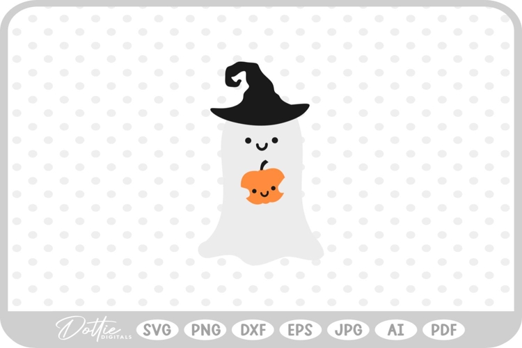 Ghost Holding Pumpkin Halloween SVG PNG DXF
