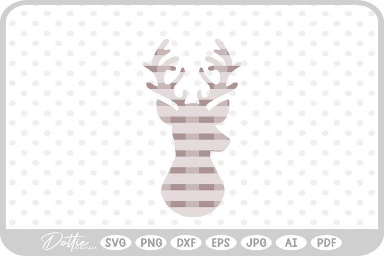 Plaid Stag Deer Reindeer Head Shape Christmas SVG PNG DXF