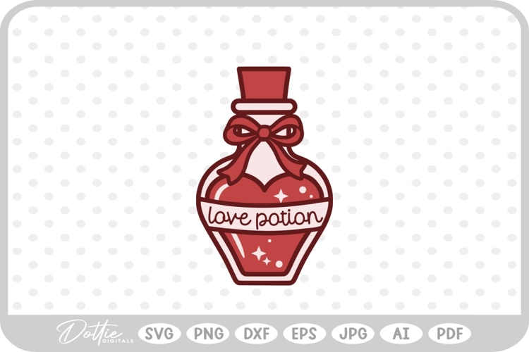 Love Potion Heart Shaped Bottle Valentines Day SVG PNG DXF