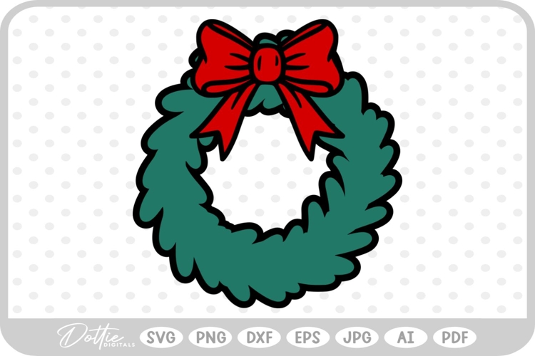 Festive Christmas Wreath Bow Bells Winter SVG PNG DXF