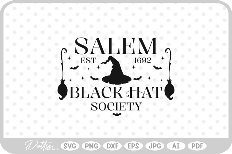 Salem Black Hat Society Witch Halloween Broom SVG PNG DXF