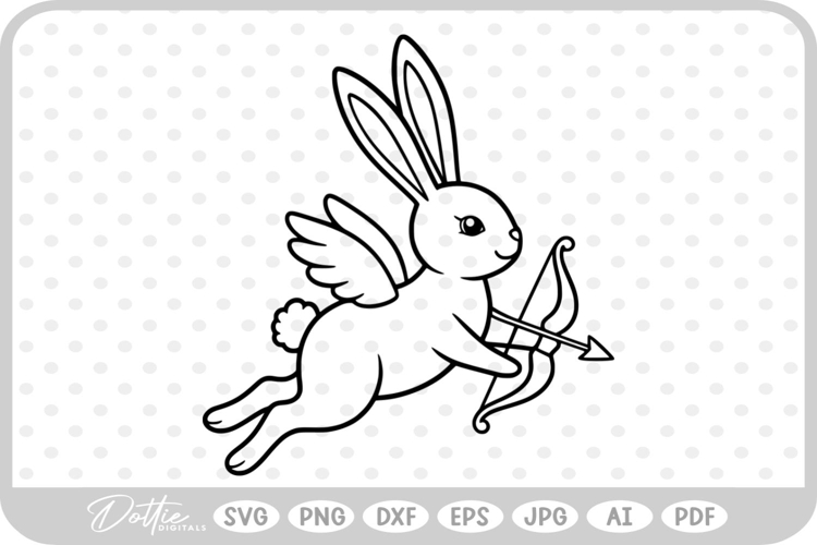 Cupid Bunny Pink Valentines Day Bow and Arrow SVG PNG DXF