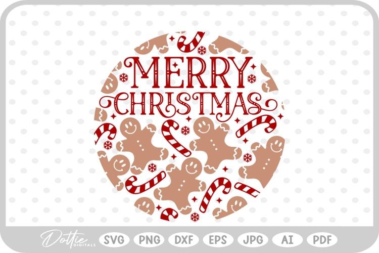 Gingerbread Circle Wreath Border Frame Christmas SVG PNG DXF