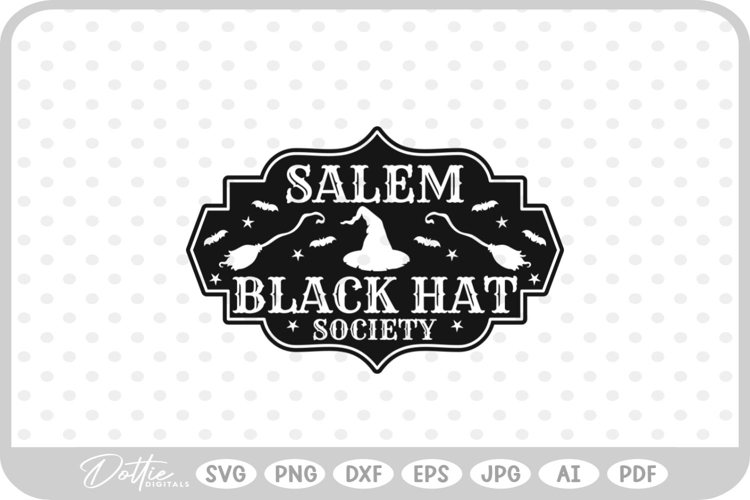 Salem Black Hat Society Witch Halloween Broom SVG PNG DXF
