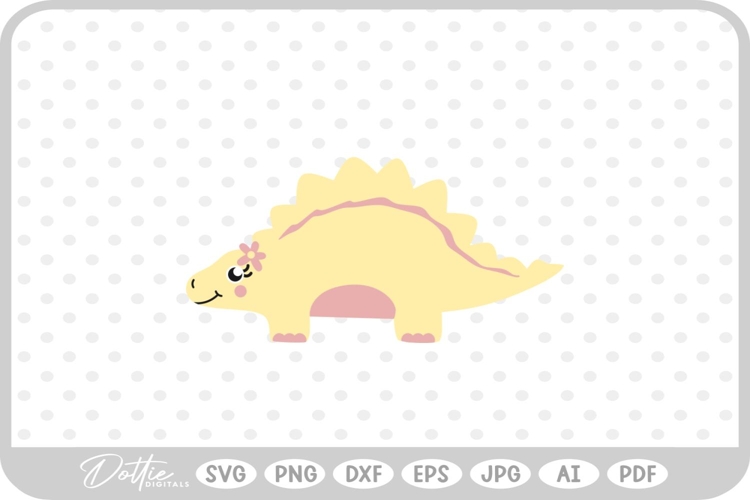Cute Girly Dinosaur Pretty SVG PNG DXF example image 1