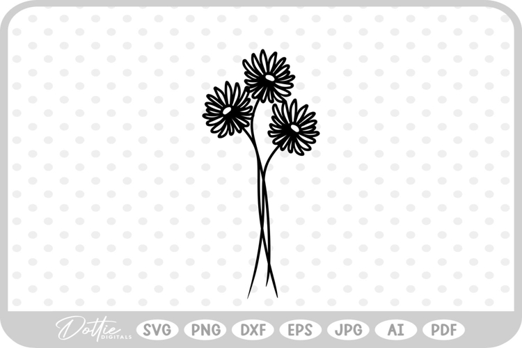 Hand Drawn Flowers Sketch Style Lines SVG PNG DXF