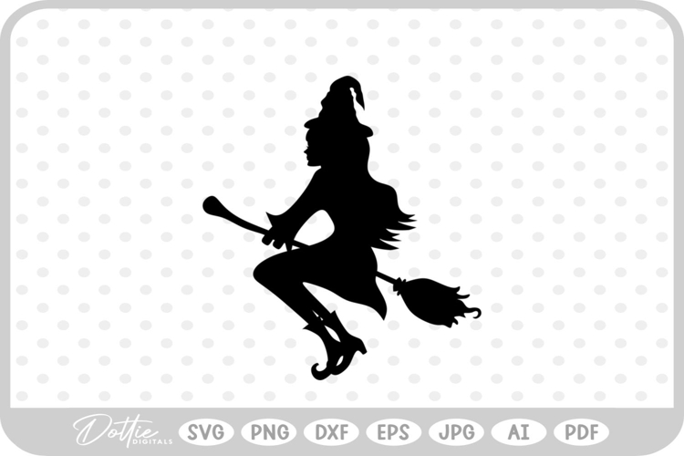 Pretty Witch Broomstick Hat Halloween SVG PNG DXF