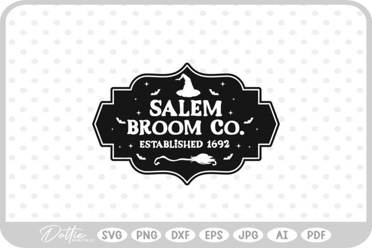 Salem Broom Co. Witch Halloween Hat Broom SVG PNG DXF