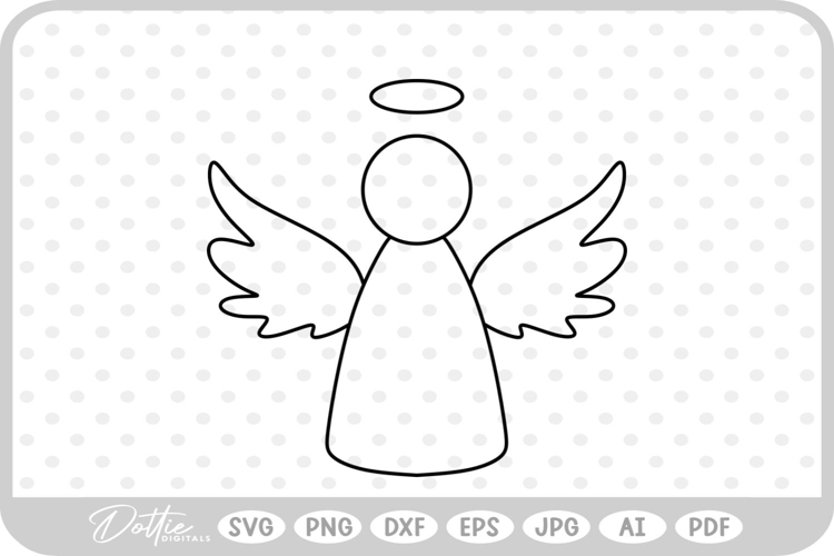 Angel Outline Hand Drawn Christmas SVG PNG DXF