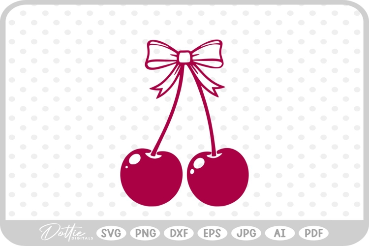 Cute Cherry Cherries With Bow Valentines Day SVG PNG DXF
