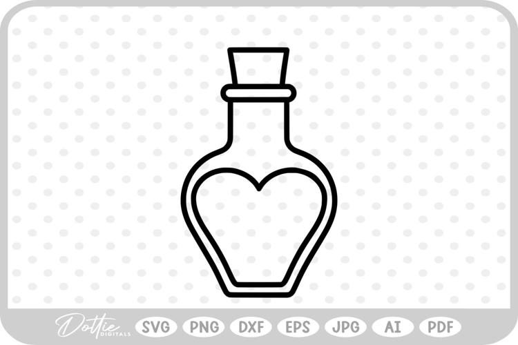 Love Potion Heart Shaped Bottle Valentines Day SVG PNG DXF