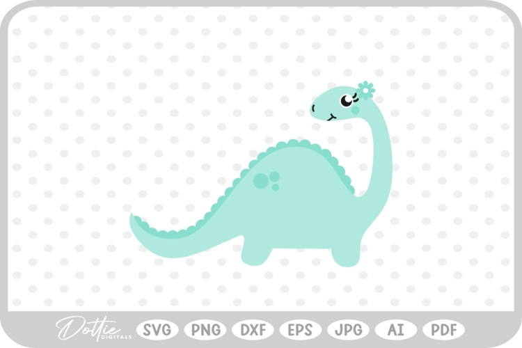 Cute Girly Dinosaur Pretty SVG PNG DXF example image 1