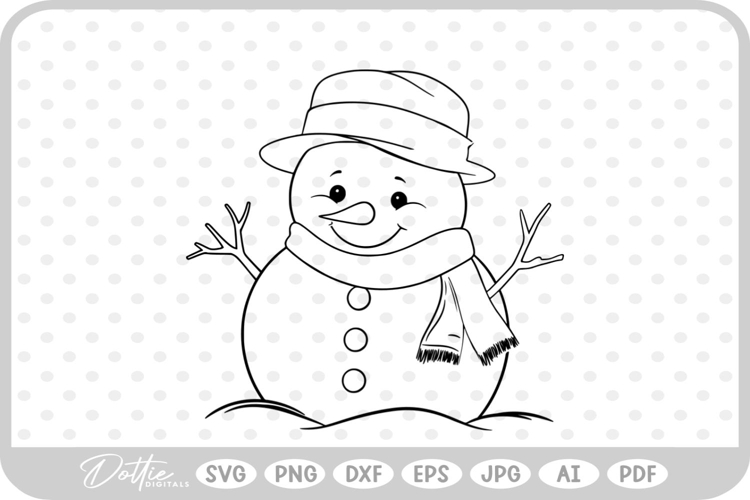 Cute Happy Snowman Doodle Christmas SVG PNG DXF
