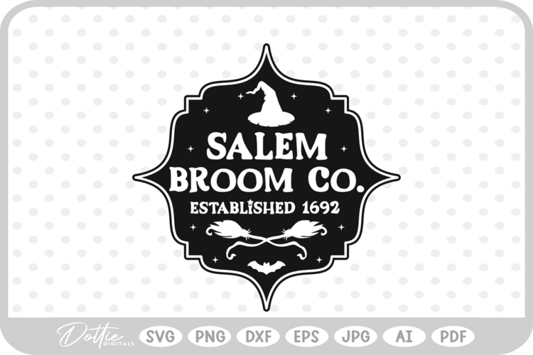 Salem Broom Co. Witch Halloween Hat Broom SVG PNG DXF