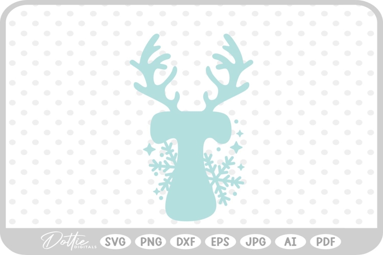 T Festive Christmas Alphabet Letter Antler Santa SVG PNG DXF