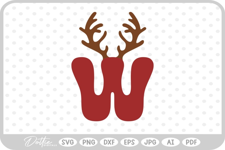 W Festive Christmas Alphabet Letter Antler Santa SVG PNG DX