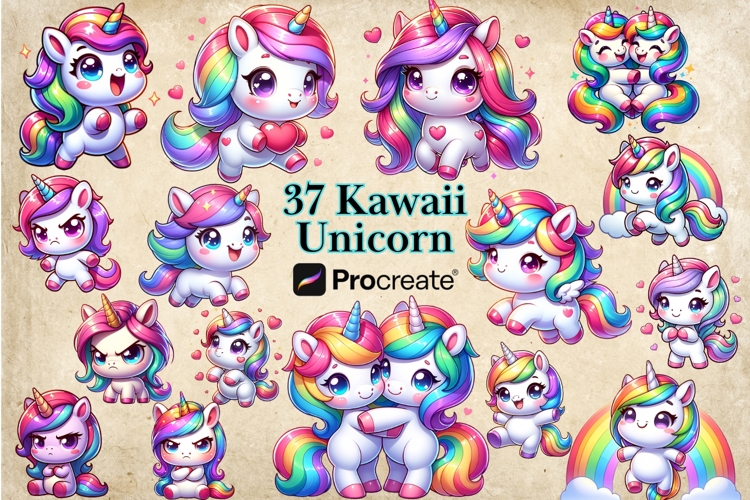 Procreate Kawaii Unicorn Stamp Brushes Bundle -Tattoo Design