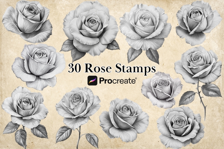 Procreate Rose Stamp Brushes - 30 Tattoo Designs