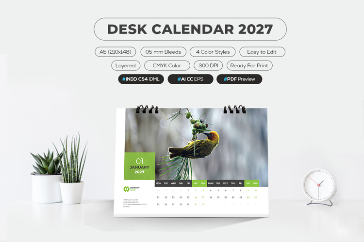 Desk calendar 2027 a5