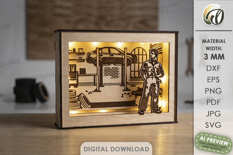Profession Light Box Lasercut. Shadow Box. Auto Mechanic SVG example image 1