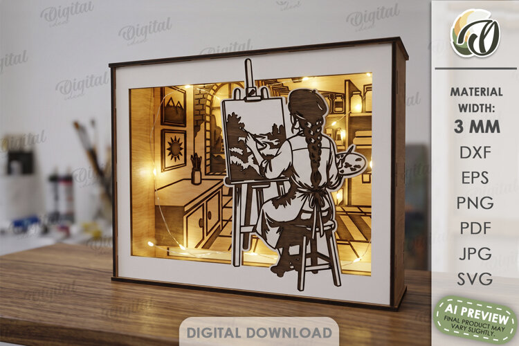 Profession Light Box Laser Cut. Shadow Box. Artist SVG example image 1