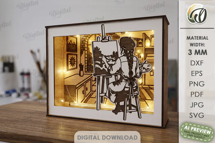 Profession Light Box Laser Cut. Shadow Box. Artist SVG
