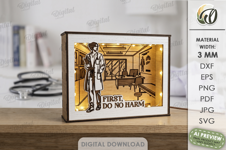 Profession Light Box Laser Cut. Shadow Box. Doctor SVG