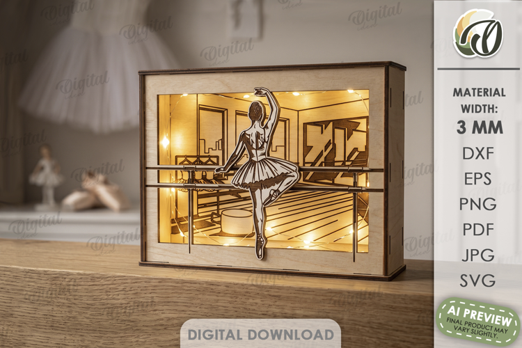 Profession Light Box Laser Cut. Shadow Box. Ballerina SVG