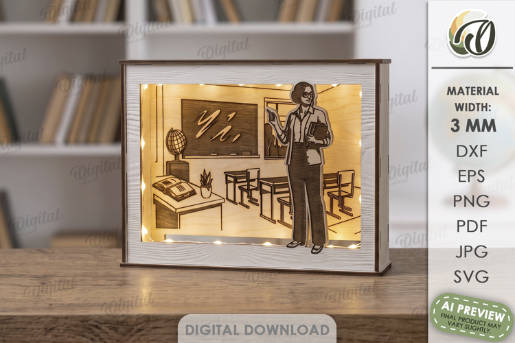 Profession Light Box Laser Cut. Shadow Box. Teacher SVG
