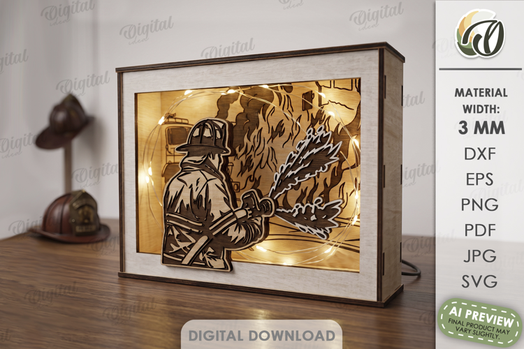 Profession Light Box Laser Cut. Shadow Box. Firefighter SVG