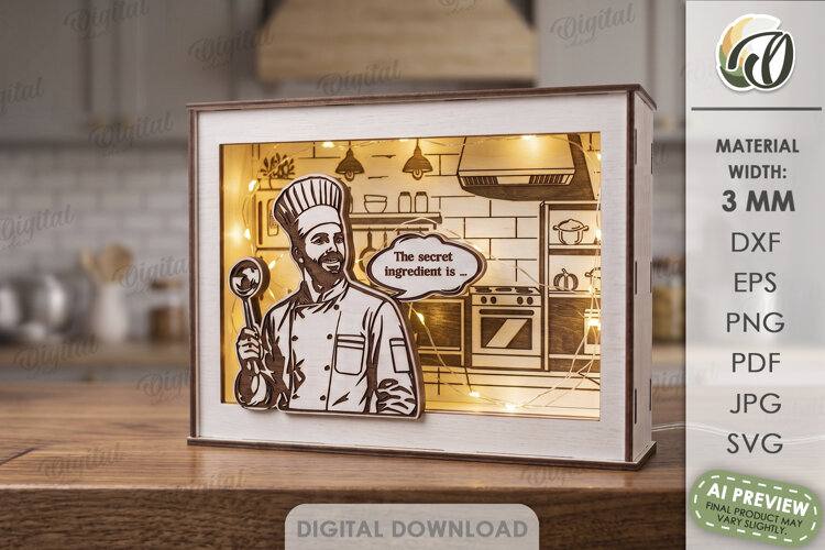 Profession Light Box Laser Cut. Shadow Box. Chef SVG example image 1