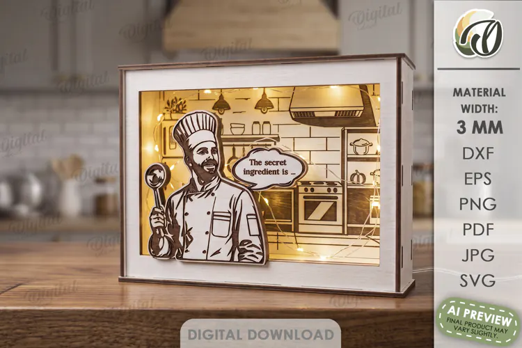 Profession Light Box Laser Cut. Shadow Box. Chef SVG