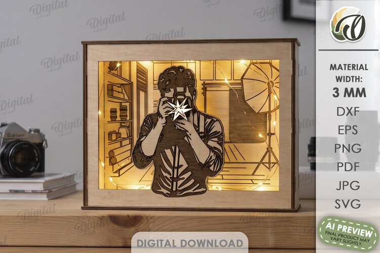 Profession Light Box Laser Cut. Shadow Box. Photographer SVG example image 1