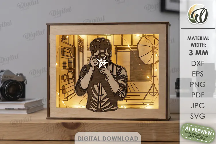 Profession Light Box Laser Cut. Shadow Box. Photographer SVG