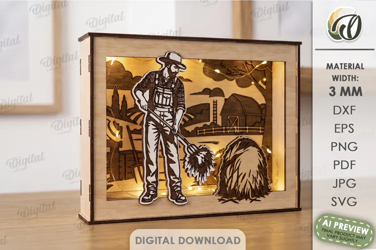 Profession Light Box Laser Cut. Shadow Box. Farmer SVG