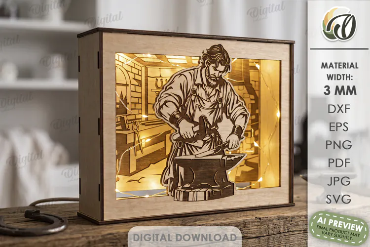 Profession Light Box Laser Cut. Shadow Box. Blacksmith SVG