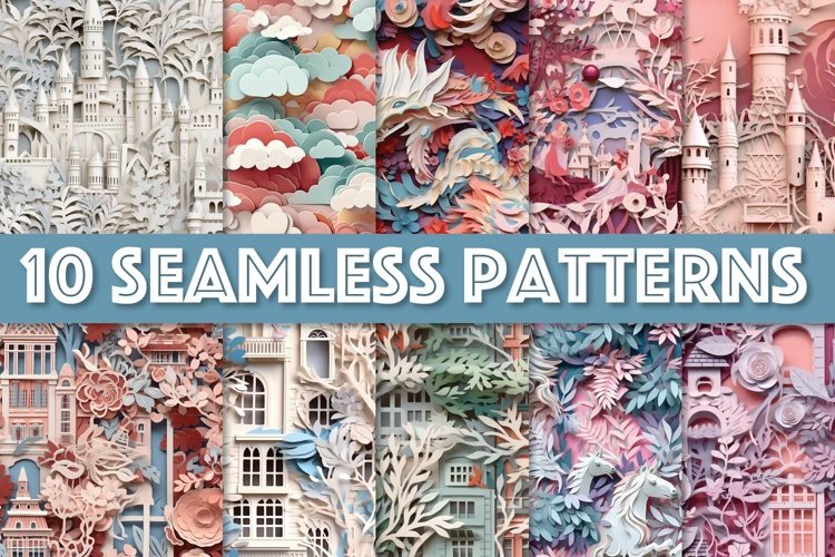 10 Seamless Patterns of Fantasy 3D Paper Projects example image 1