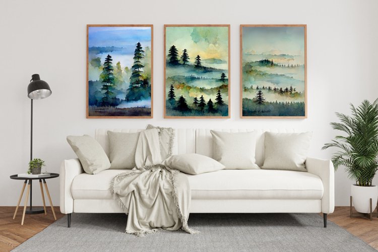 Pastel Wall Art, Watercolor Forest, Set of 3 Printables