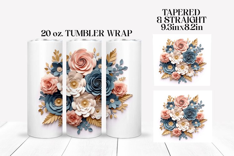 3D Sublimation Tumbler Wrap | 3D Roses Sublimation Design