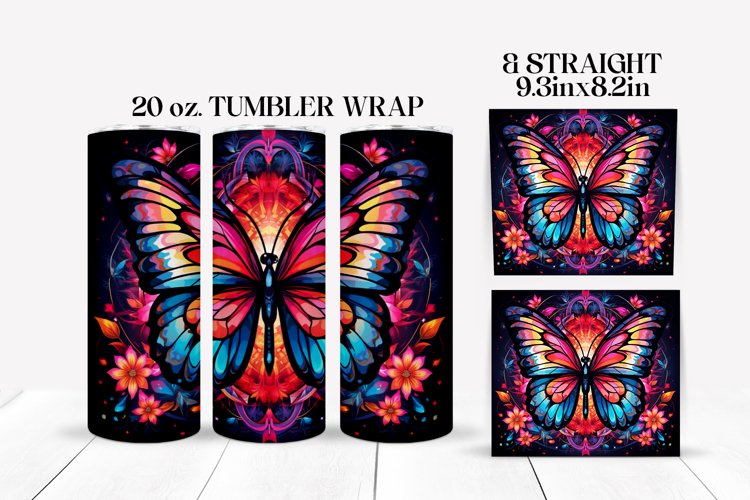 Stained Glass Butterfly Tumbler Wrap Sublimation Design
