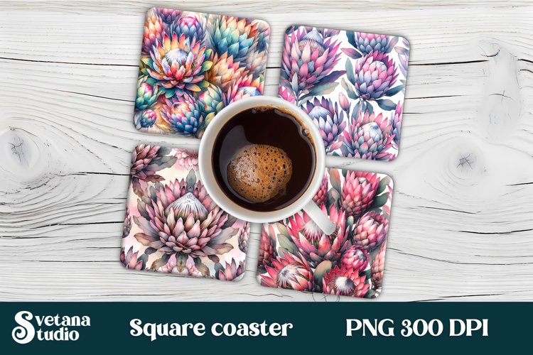 Protea square coaster sublimation | Flower coaster PNG example image 1