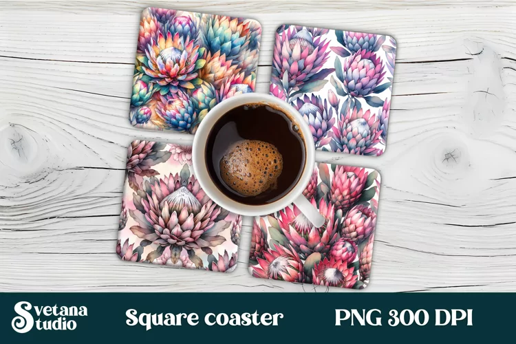 Protea square coaster sublimation | Flower coaster PNG