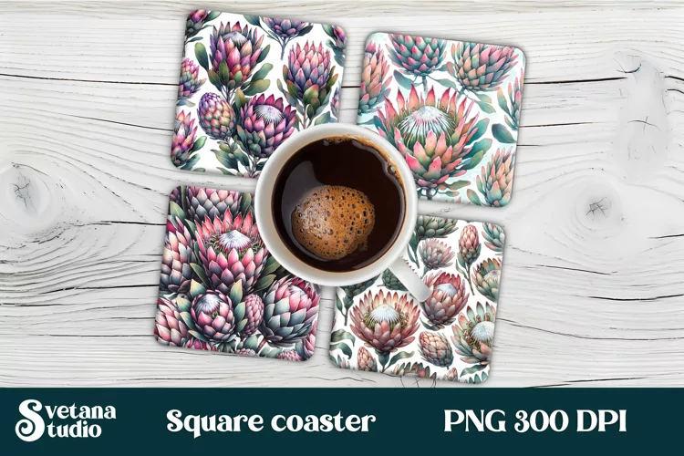 Protea square coaster sublimation | Flower coaster PNG