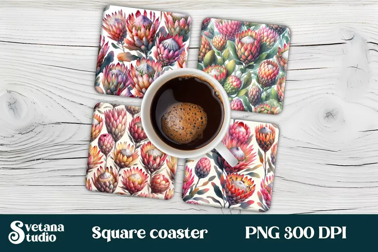 Protea square coaster sublimation | Flower coaster PNG