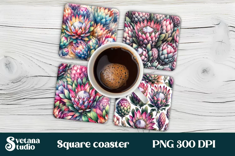 Protea square coaster sublimation | Flower coaster PNG