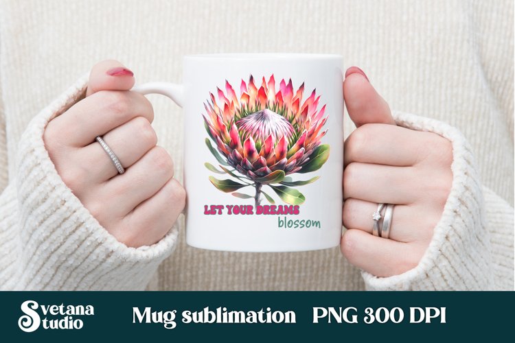 Protea flower mug wrap | Motivational quotes mug example image 1